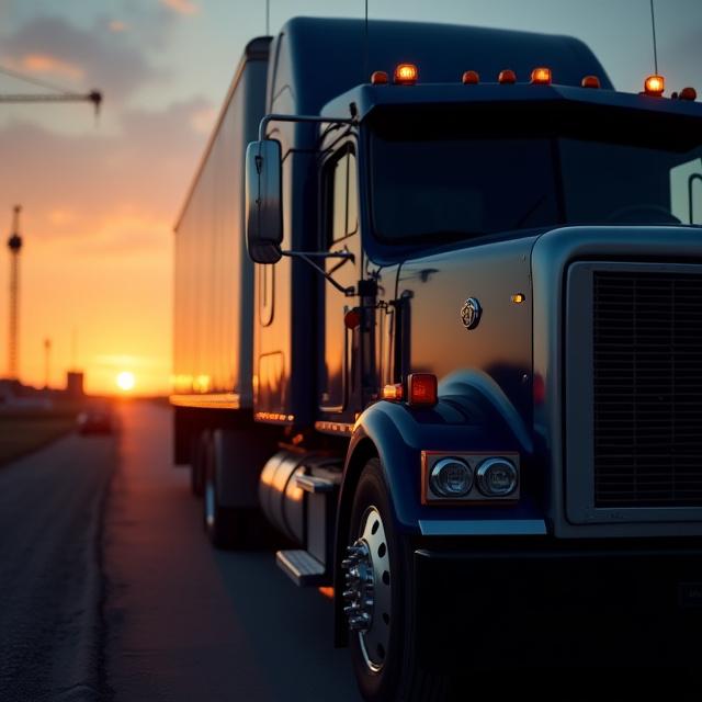 Millennium Hauling truck on a site at sunset