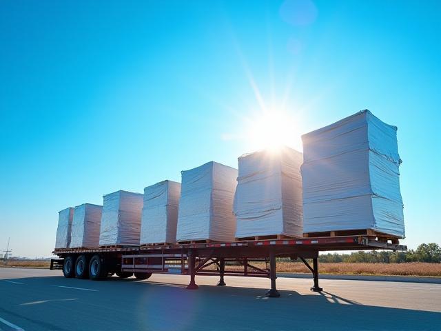 Industrial solar panels and hardware on a flatbed trailer