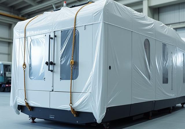 Precision CNC industrial manufacturing machine on RGN trailer