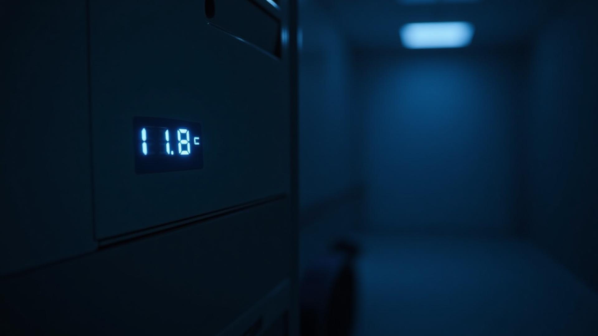 Close up of a modern refrigerated trailer unit with digital temperature display