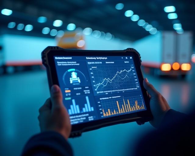 Logistics coordinator monitoring temperature graphs on a mobile tablet